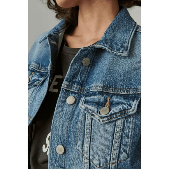Lucky Brand Tomboy Trucker jean denim jacket Sz M distressed - Picture 4 of 13